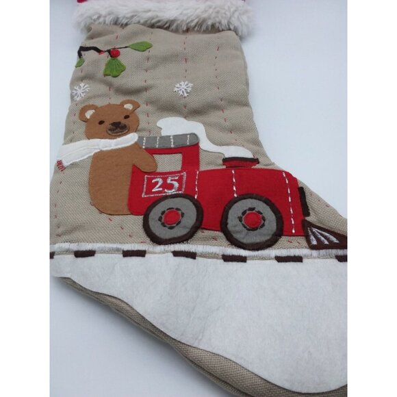 Pottery Barn Kids Bryson Bear on Train Christmas Stocking Holiday Xmas Quilted - Picture 3 of 9